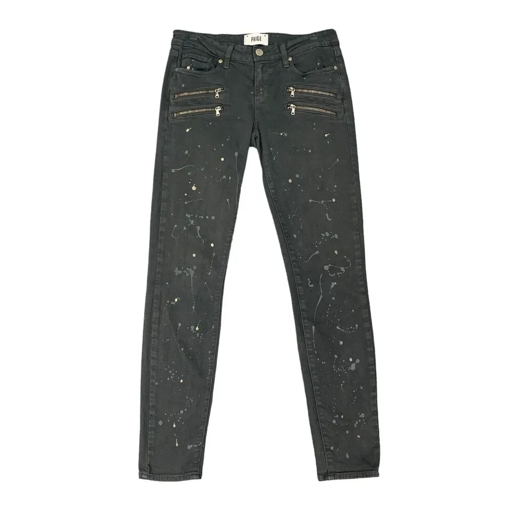 Paige Edgemont Skinny Jeans Womens 28 Gray Stretch Paint Splatter Paint Splatter